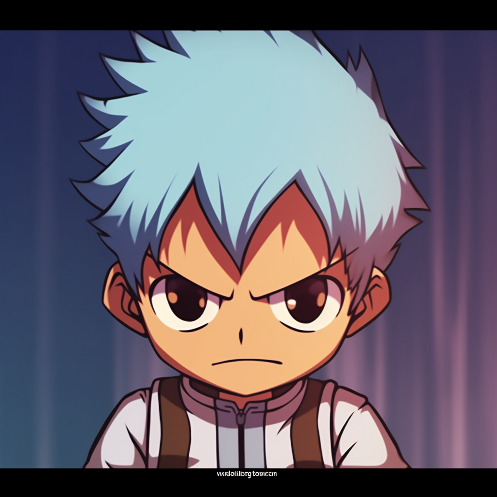 Funny face Grimmjow in chibi style, playful elements and bright hues. funniest anime pfp ideas pfp for discord.