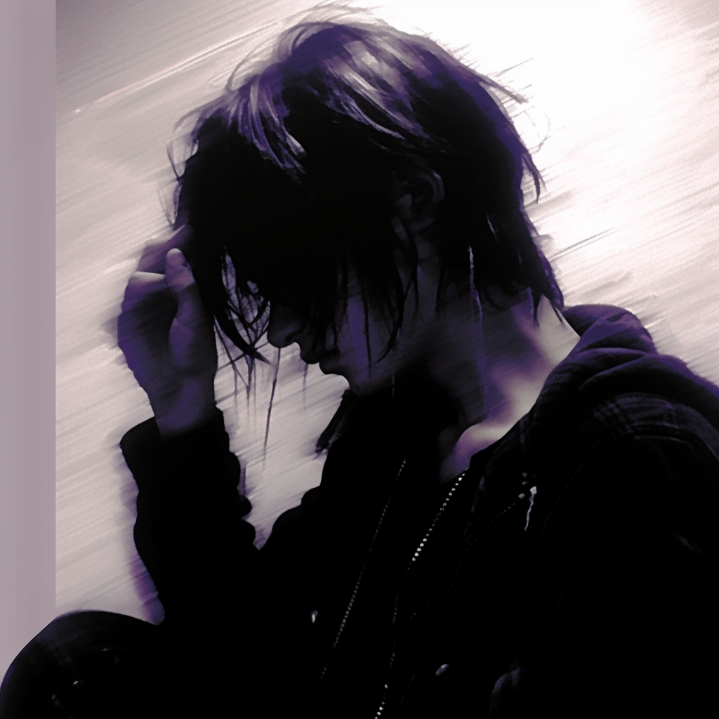 An anime character enveloped in gloomy shades of grunge, with emphasis on melancholic eyes and faded colors. innovation in grunge aesthetic pfp pfp for discord.