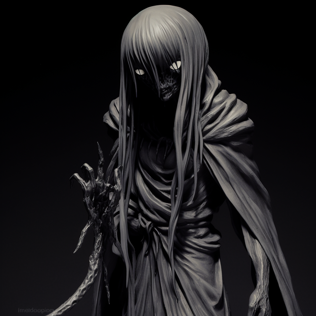 Anime portrayal of  an anguished Grim Reaper, deep shadows and accentuated lines defining the sorrow. conceptual ideas for scary anime pfp pfp for discord.