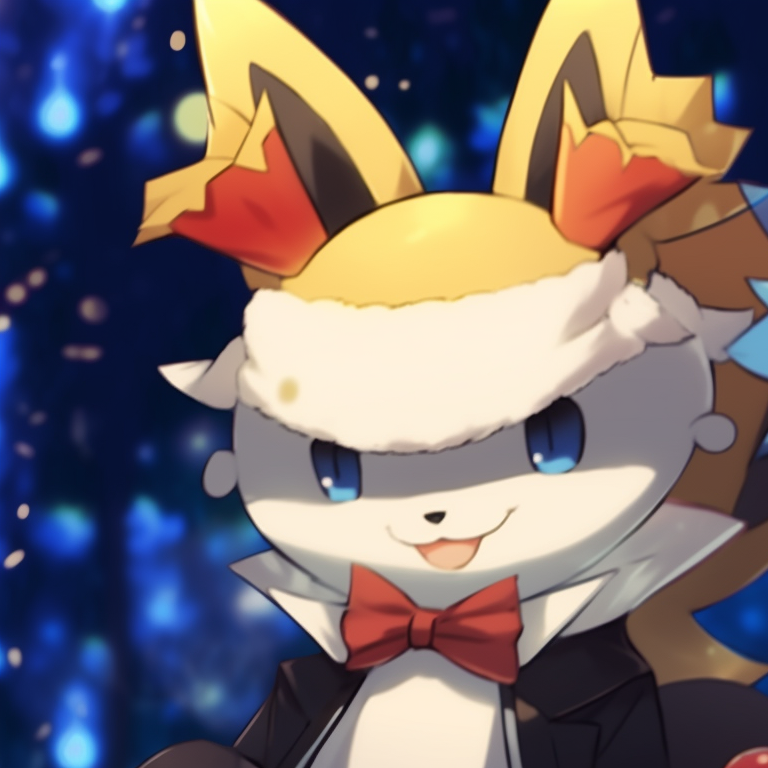 Two Lucarios in matching Christmas sweaters, the scene is warm and cozy with a decorated tree in the background. lucario christmas avatar pairs pfp for discord.