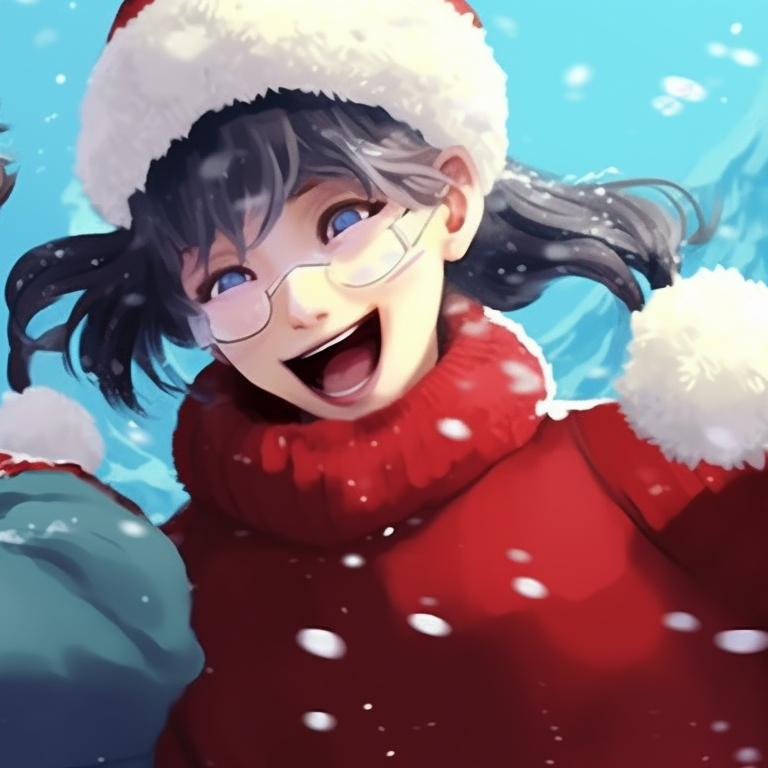 Two characters having a snowball fight, lively expressions and cool color tones. joyful matching christmas pfp felix pfp for discord.