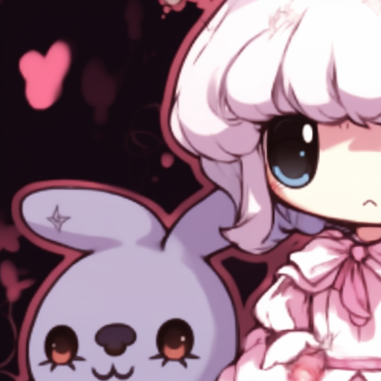 Two anime characters, one looking thoughtful, the other delighted, both wear Halloween-themed makeup in warm, earthy tones. my melody matching pfp halloween theme makeup pfp for discord.