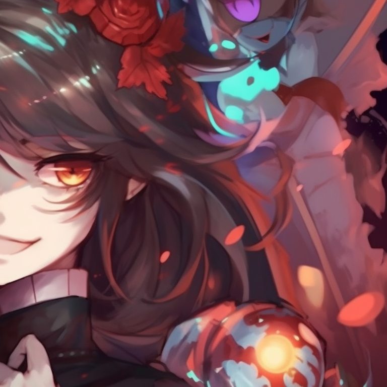 Hu Tao surrounded by festive glow, intense color saturation and detailed shading. festive matching hu tao pfp pfp for discord.