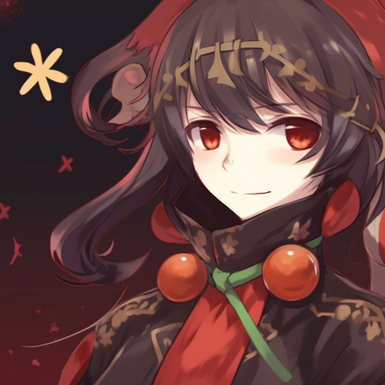 Hu Tao characters dressed in cozy winter clothes, with Christmas lights and snowflakes in the background. festive matching hu tao pfp pfp for discord.