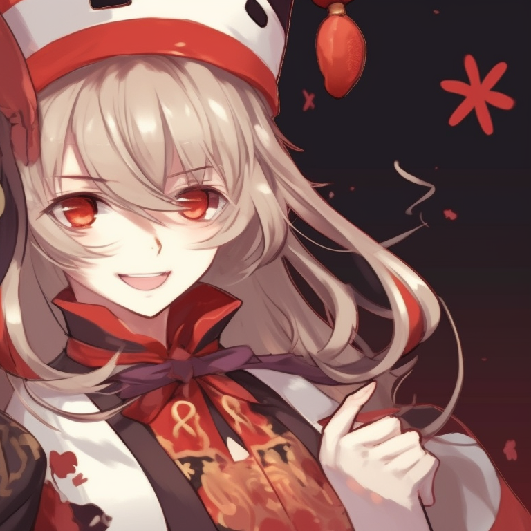 Hu Tao characters dressed in cozy winter clothes, with Christmas lights and snowflakes in the background. festive matching hu tao pfp pfp for discord.