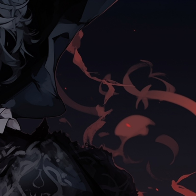 Two characters gazing at each other with a mysterious mood, intricate details and autumn colors. dark matching pfp halloween theme artistic pfp for discord.