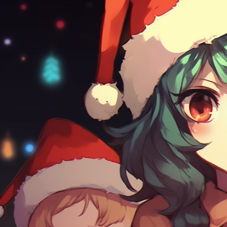 Two characters in Santa hats, holding demon slayer blades. matching christmas demon slayer pfp characters pfp for discord.