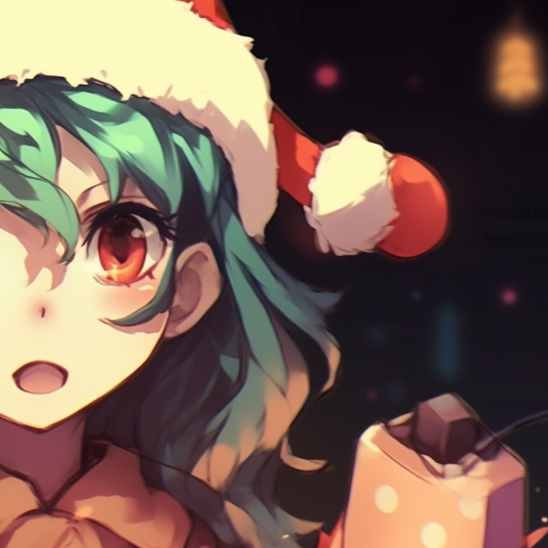 Two characters in Santa hats, holding demon slayer blades. matching christmas demon slayer pfp characters pfp for discord.