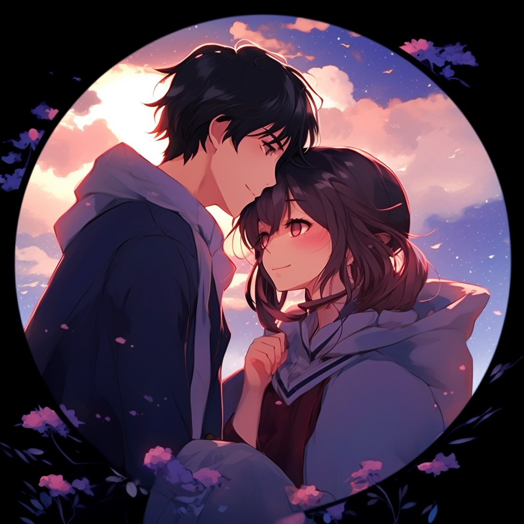 Close-up of a couple's intertwined hands under the moonlight, highlighting delicate linework and soft shading. sweet moments in couple anime matching pfp pfp for discord.