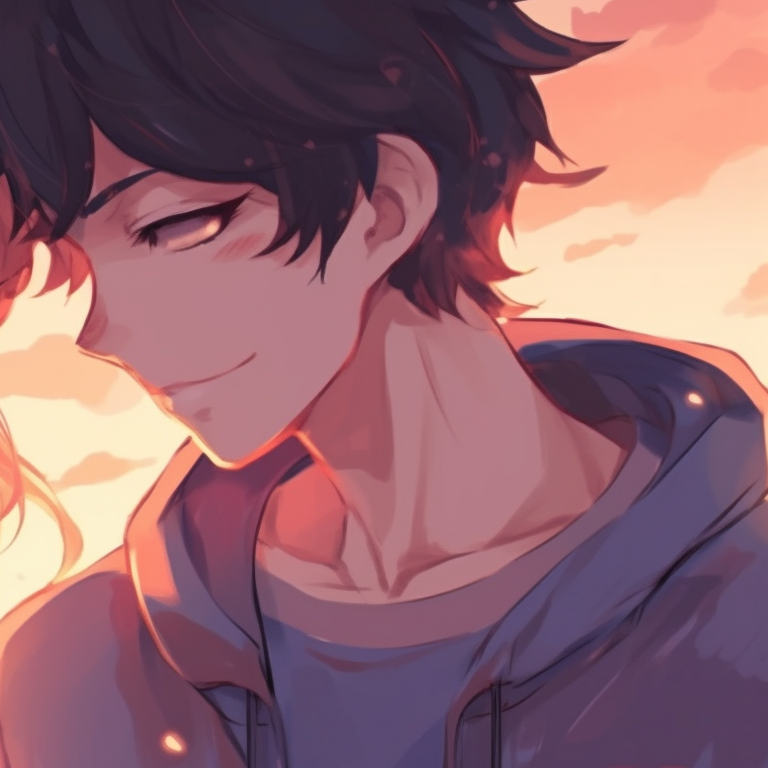 Two characters in street style clothing, bold colors and dynamic lines, headphones around their necks, leaning against a graffiti backdrop. unique matching anime pfp for couples pfp for discord.