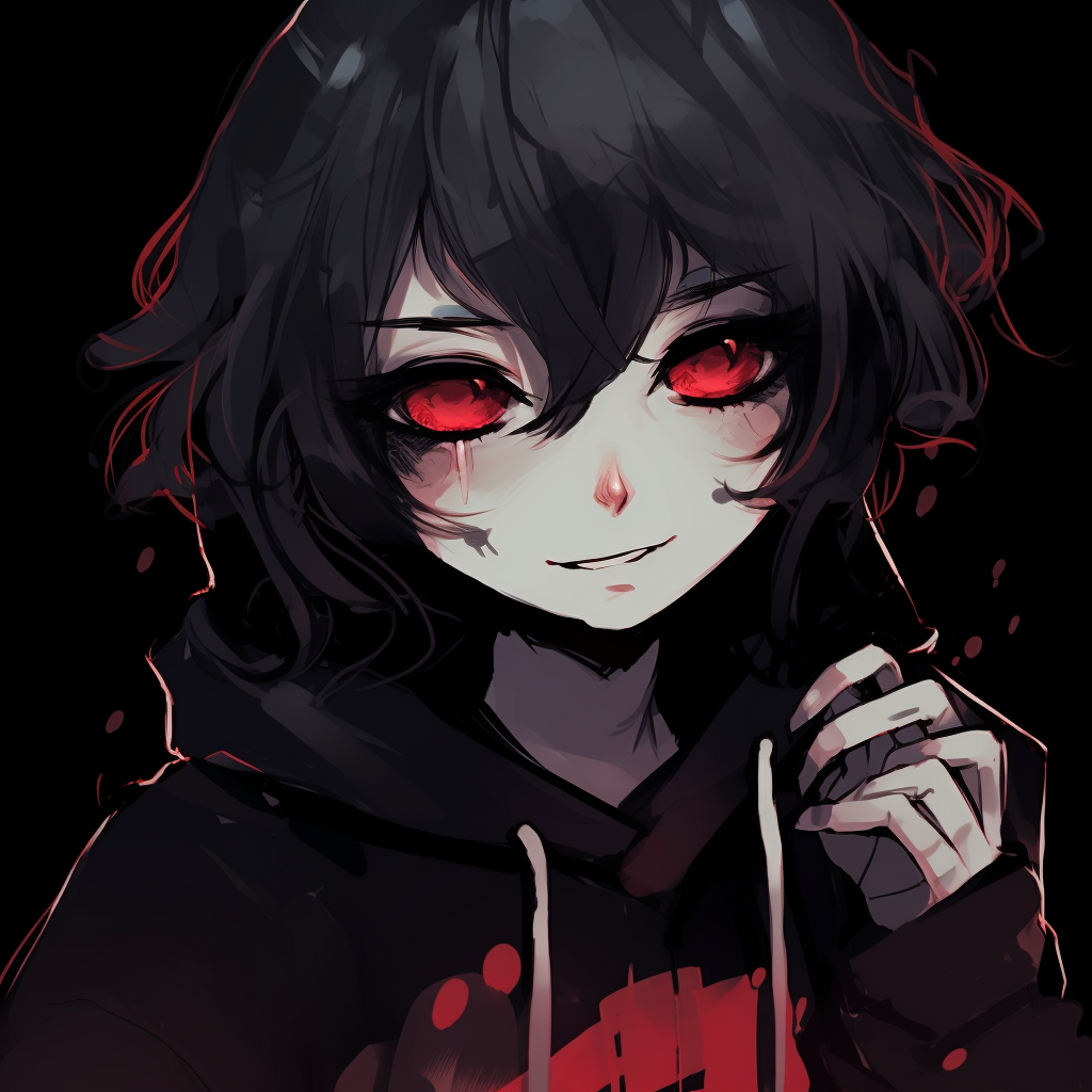 Anime girl with gothic emo clothing, saturated colors and strong contrast. iconic emo pfp anime