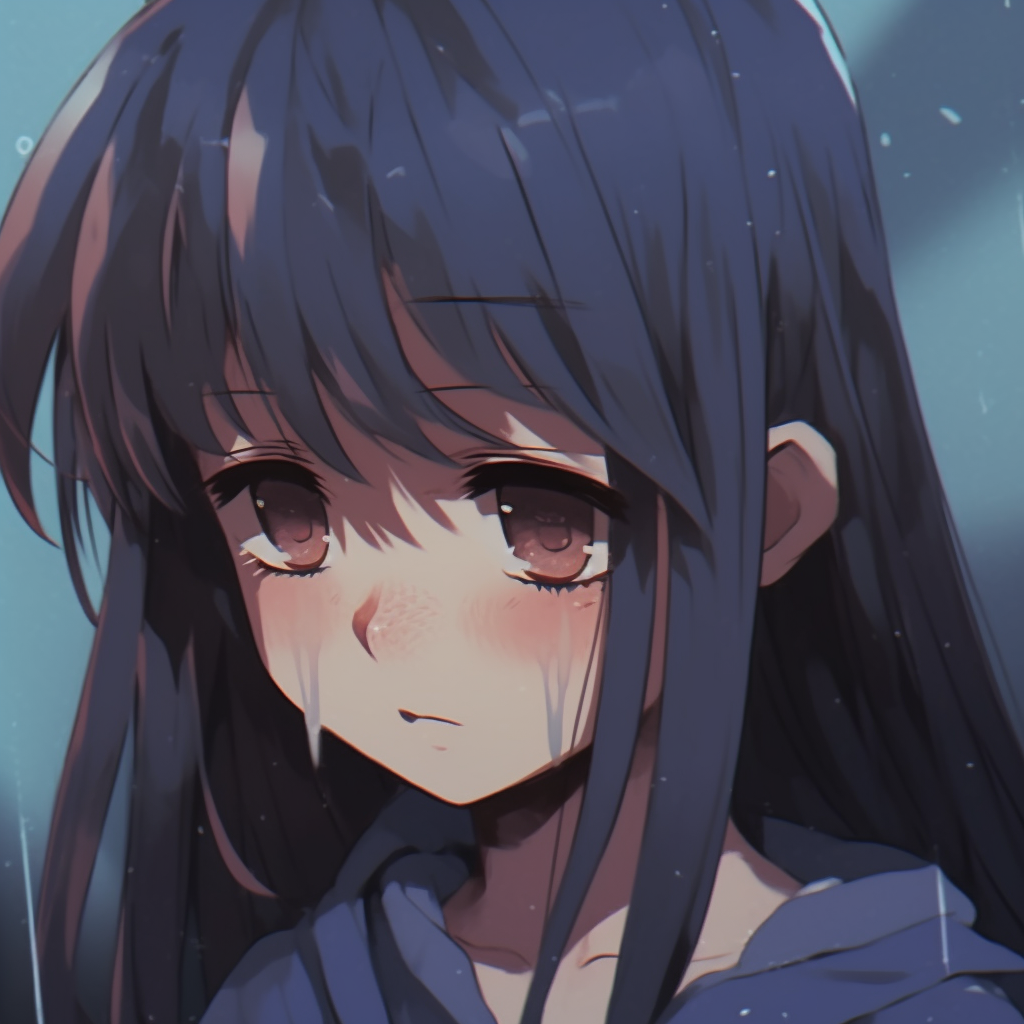 Depressed Anime Girl in an empty playground, hint of loneliness with a mix of grey and purple tones. depressed anime girl pfp for profiles pfp for discord.