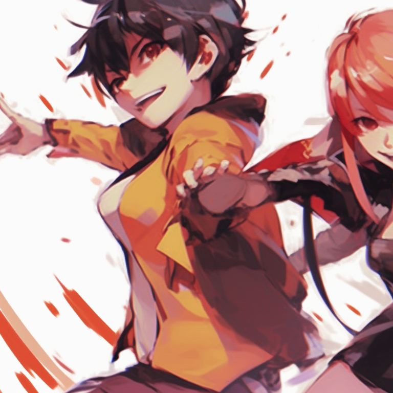 Three characters, gritty background and dramatic shading, ready for battle. trio pfp matching beyond anime pfp for discord.