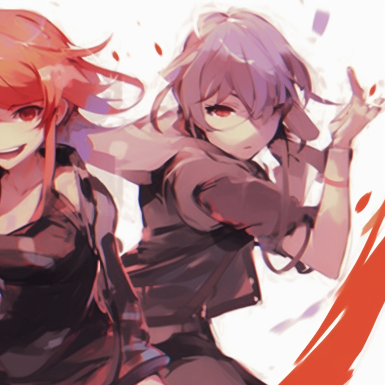 Three characters, gritty background and dramatic shading, ready for battle. trio pfp matching beyond anime pfp for discord.