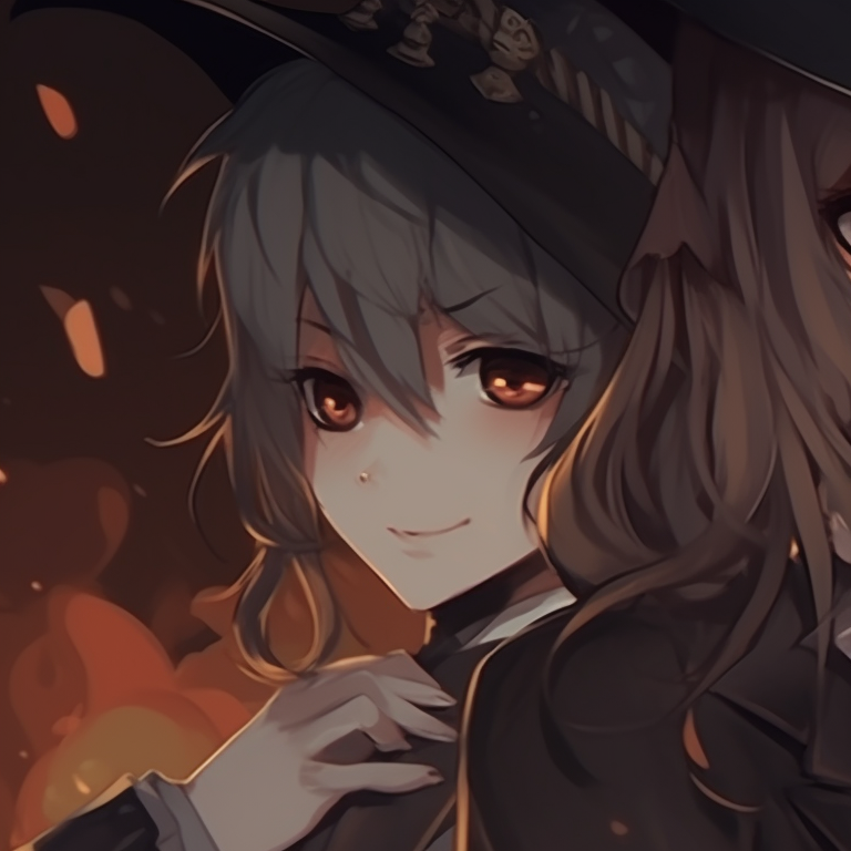 Two characters, gothic attire, intricate details, bathed in moonlight with a hint of menace. perfect matching aesthetic halloween pfp pfp for discord.