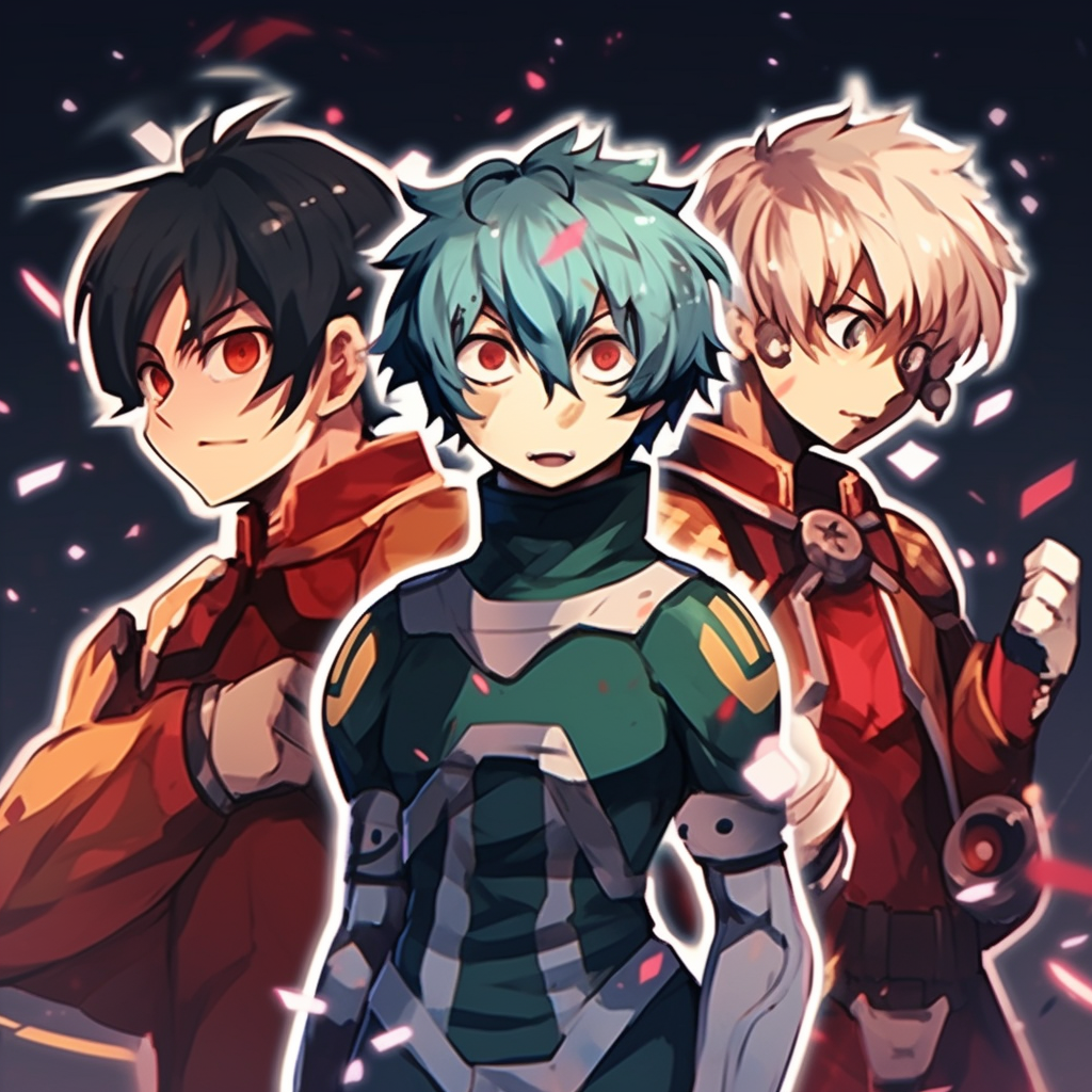 Focused facial expressions of My Hero Academia characters, capturing deep emotions and character intricacies. anime 3 matching pfp popular choices