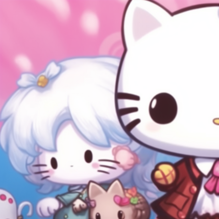 Two Hello Kitty characters in sparkly magical outfits, glittery background. hello kitty matching pfp designs pfp for discord.