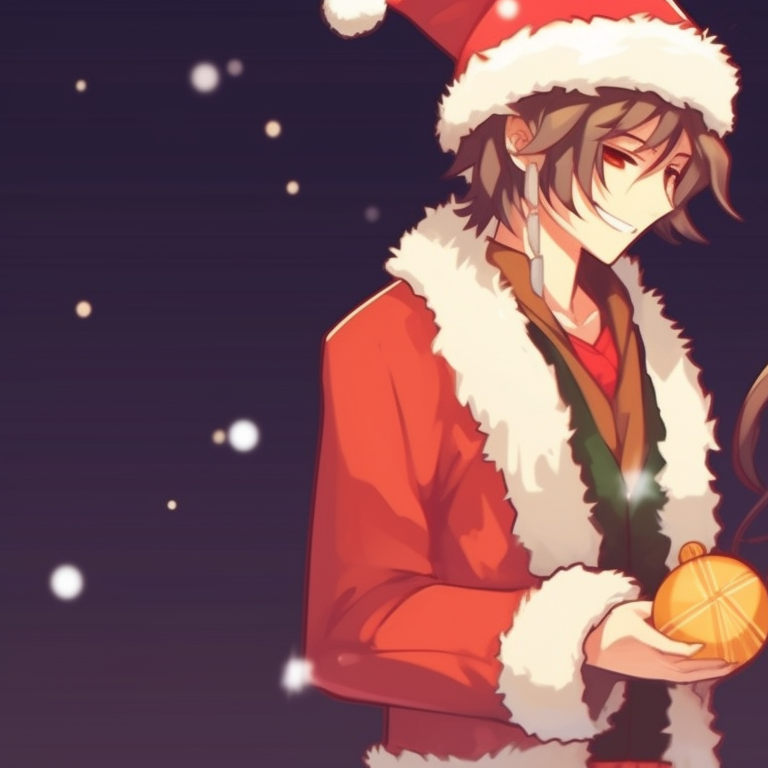 Two characters dressed in festive attire, pixelated design, standing under a mistletoe. matching christmas pfp background for pixel art pfp for discord.