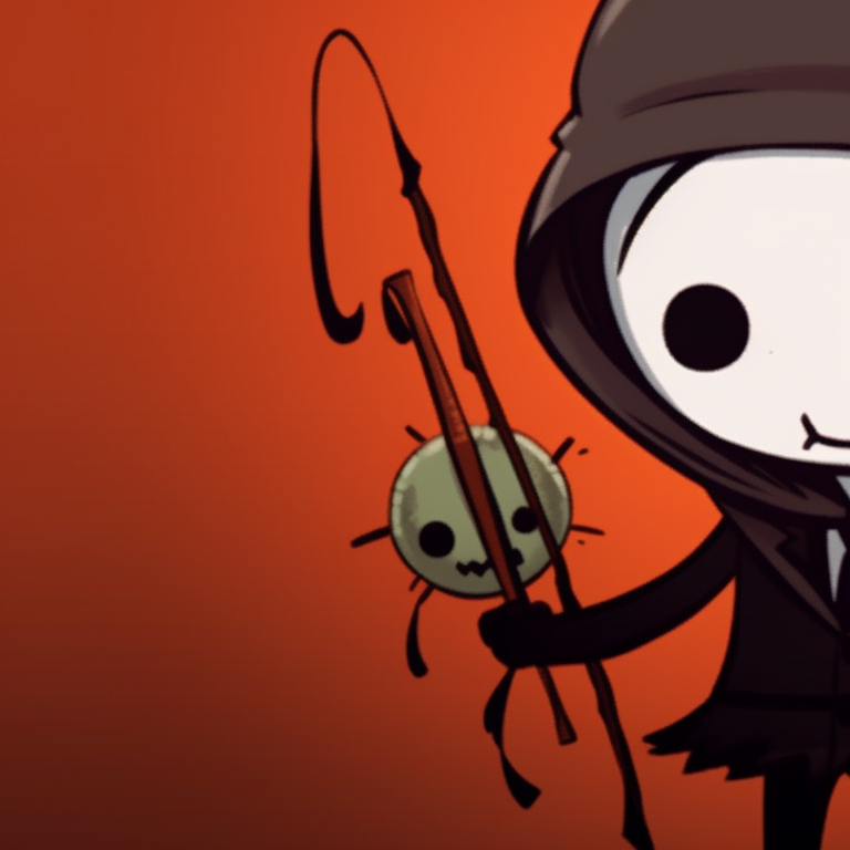 Two stickman characters, matching candy hunt, detailed Halloween attire. stickman pfp with halloween backdrop pfp for discord.