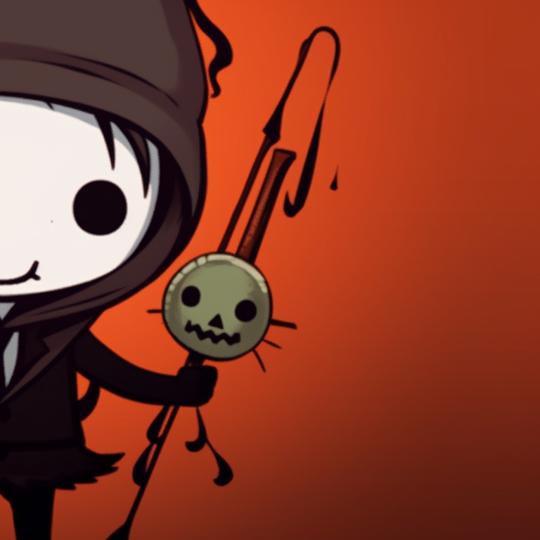 Two stickman characters, matching candy hunt, detailed Halloween attire. stickman pfp with halloween backdrop pfp for discord.