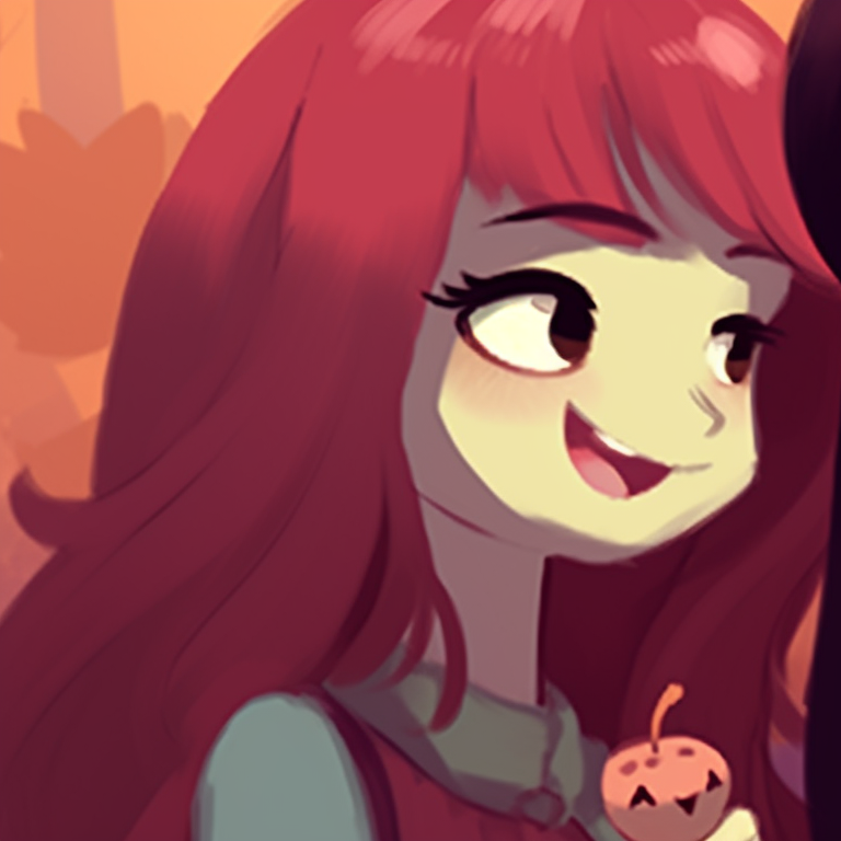 Marceline and Bubblegum in matching skeleton costumes, pastel background with soft lines and cutesy aesthetic. marceline and bubblegum halloween pfp pfp for discord.