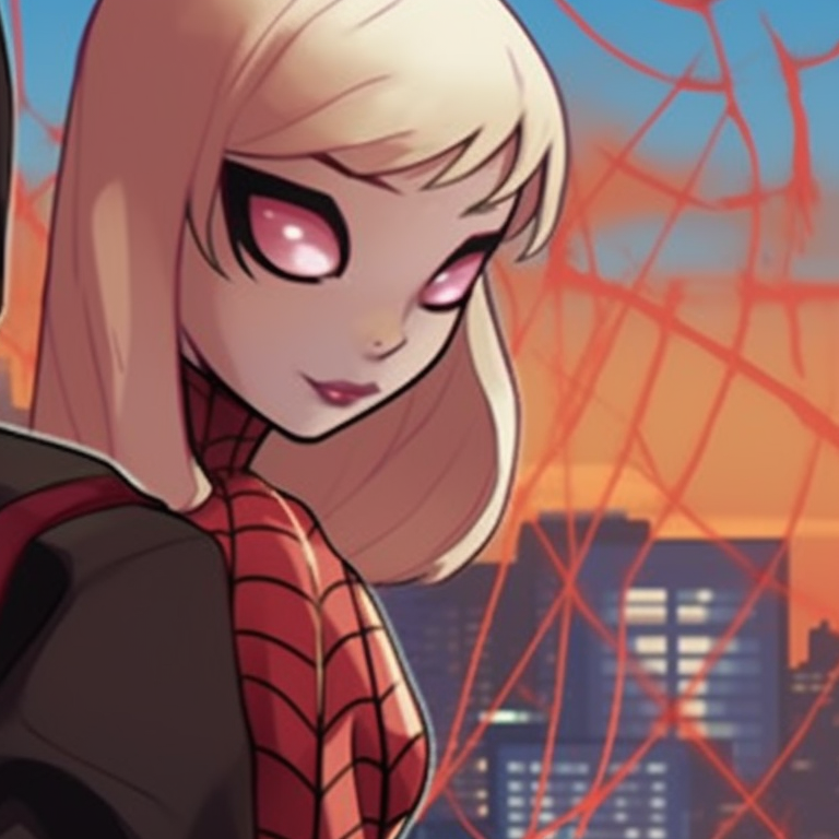 A close-up of Gwen and Miles, showcasing their unique features and vibrant colors. miles and gwen matching pfp personalities pfp for discord.