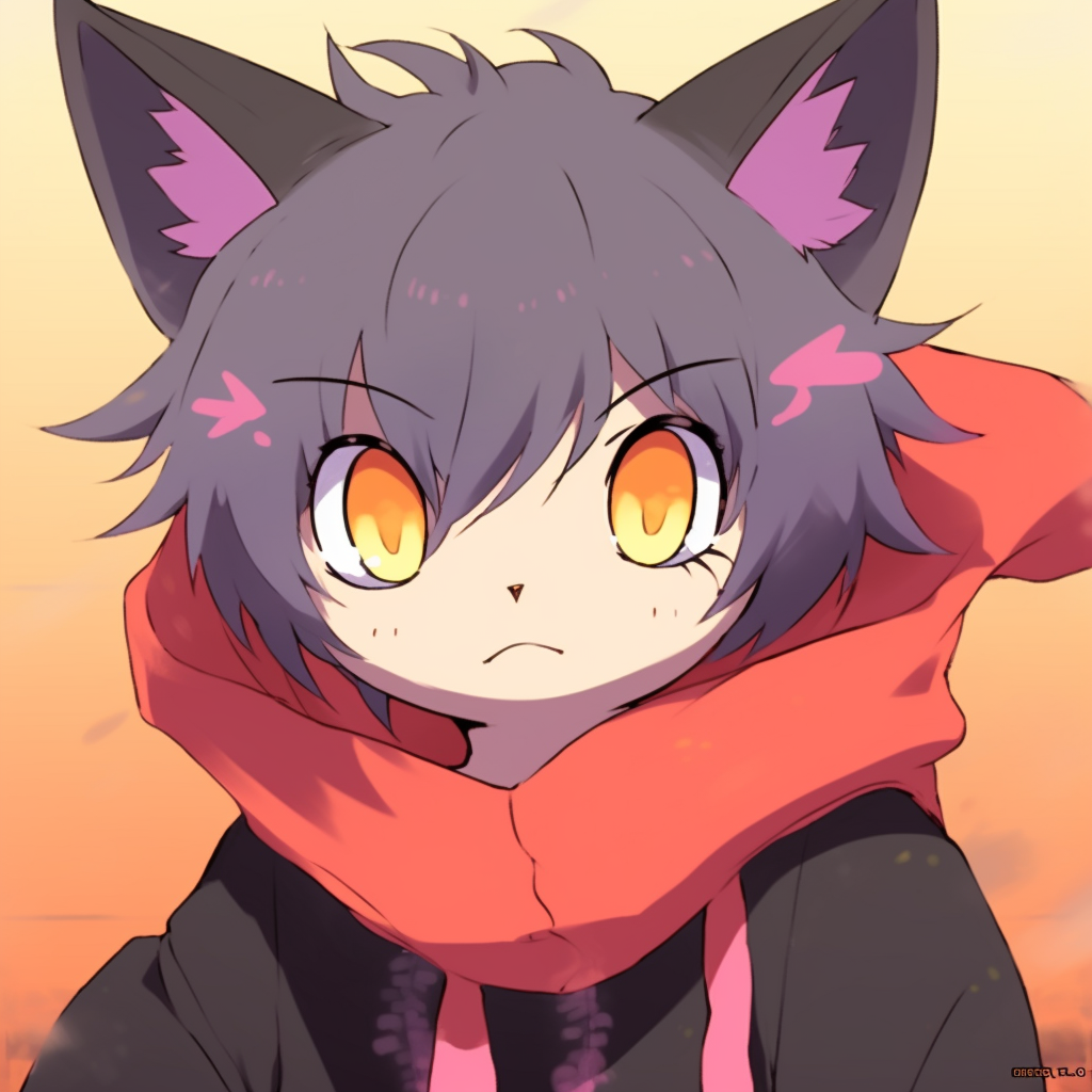 Blushing Cat Boy profile, drawn with bold lines and bold, vibrant colors. adorable anime cat boy pfp