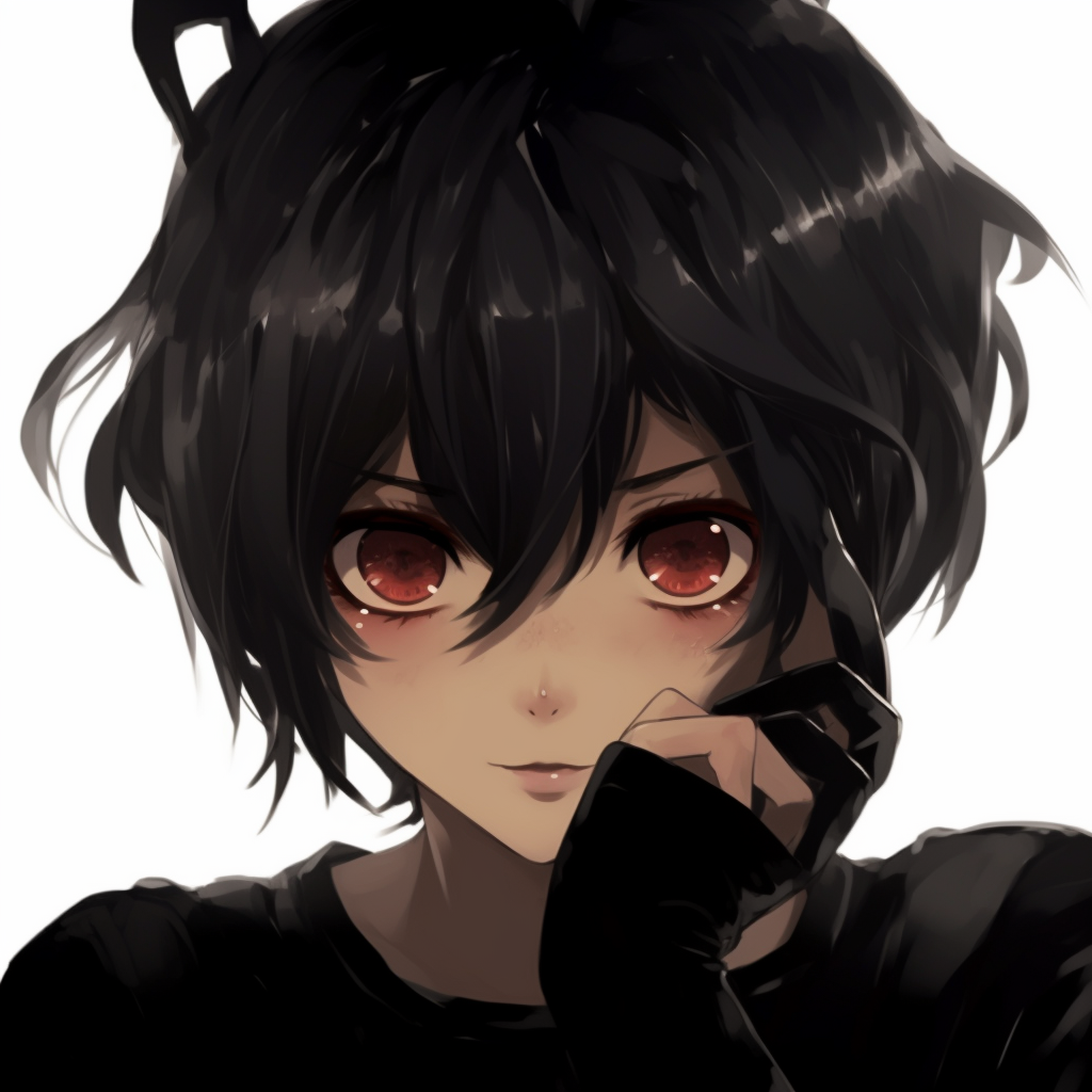 Chibi-style anime girl, exaggerated features and simplistic art style. cute anime black pfp pfp for discord.