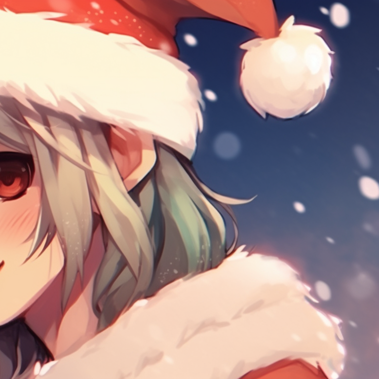 Two characters hugging, each wearing a Santa hat, warm tones and soft outlines. incredible matching christmas pfp ideas pfp for discord.