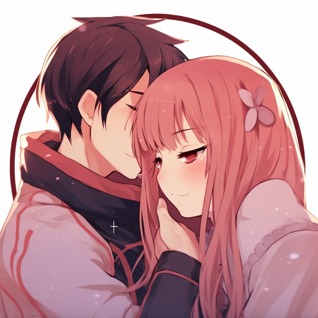 Asuna and Kirito from Sword Art Online sharing a tender moment. Detailed linework, saturated colors, and highly expressive. couple anime for matching pfp aesthetics pfp for discord.