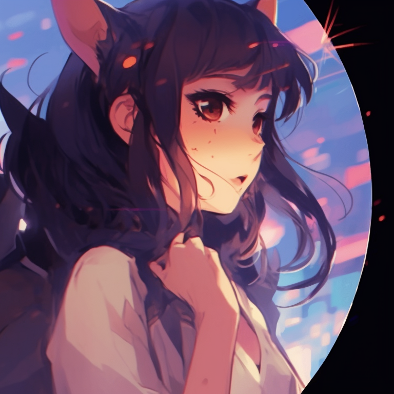 Two characters embracing under a sunset, warm hues and loving expressions. matching pfp for romantic cartoon couples pfp for discord.