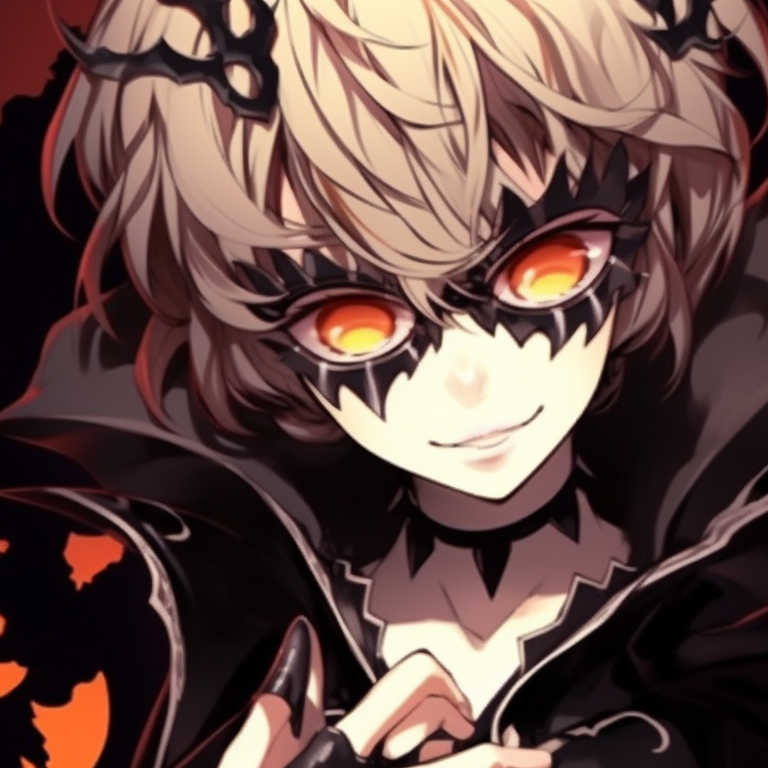 Two characters in contrasting spooky masquerade outfits, detailed facemasks and intricate designs. spooky memes for halloween matching pfp pfp for discord.