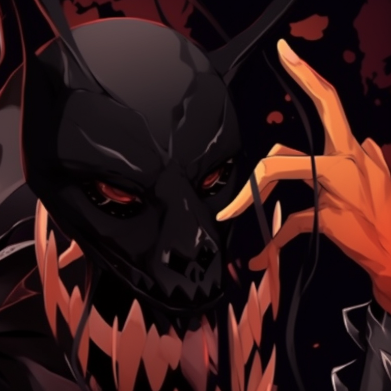 Two characters in contrasting spooky masquerade outfits, detailed facemasks and intricate designs. spooky memes for halloween matching pfp pfp for discord.