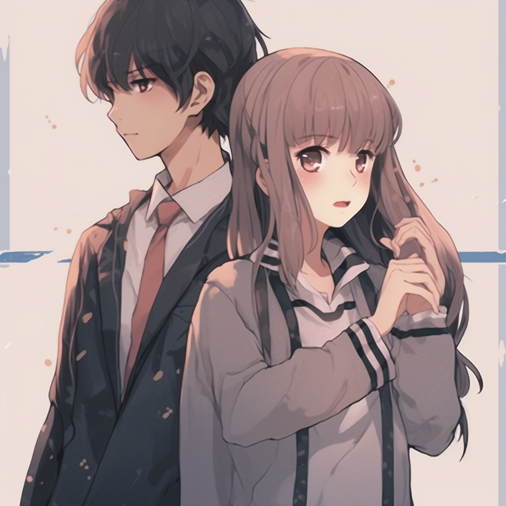 Paired anime profile picture showcasing the harmony between a boy and girl character, reflected through bright, striking colors and dynamic composition. best boy and girl matching anime pfp