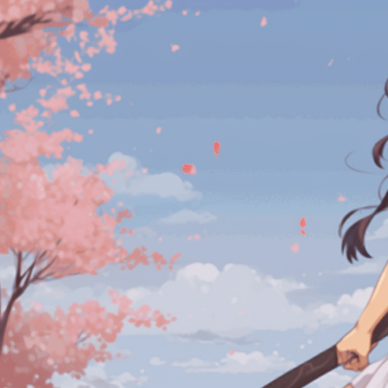 Two characters backed by cherry blossom scenery, traditional attire and softened pastel shades. iconic matching gif pfp styles pfp for discord.