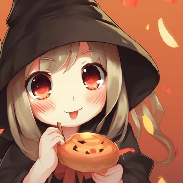 Characters in autumn leaf outfits, warm colors with simple, round lines in drawing. adorable halloween theme - best friend matching pfp pfp for discord.