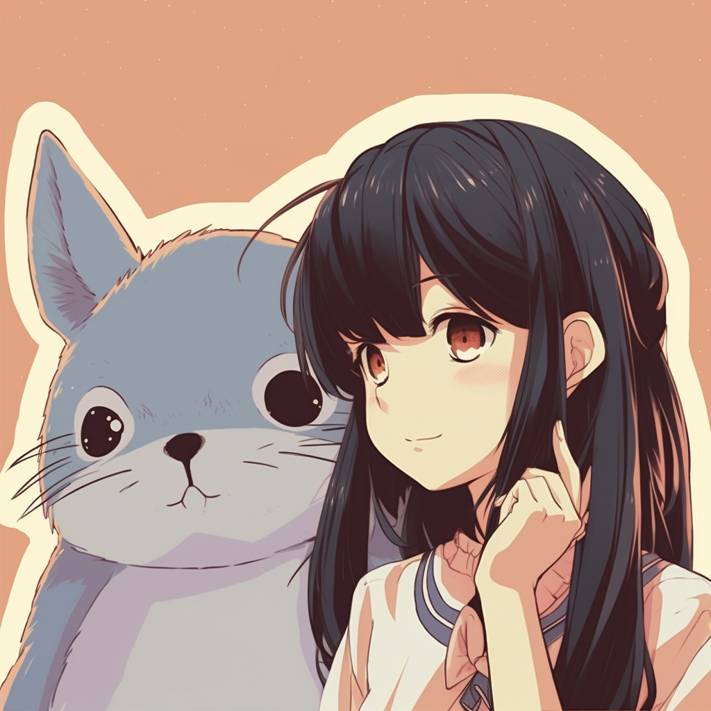 Profile view of Totoro and Satsuki, pastel colors and soft shading. aesthetically pleasing anime pfp matching