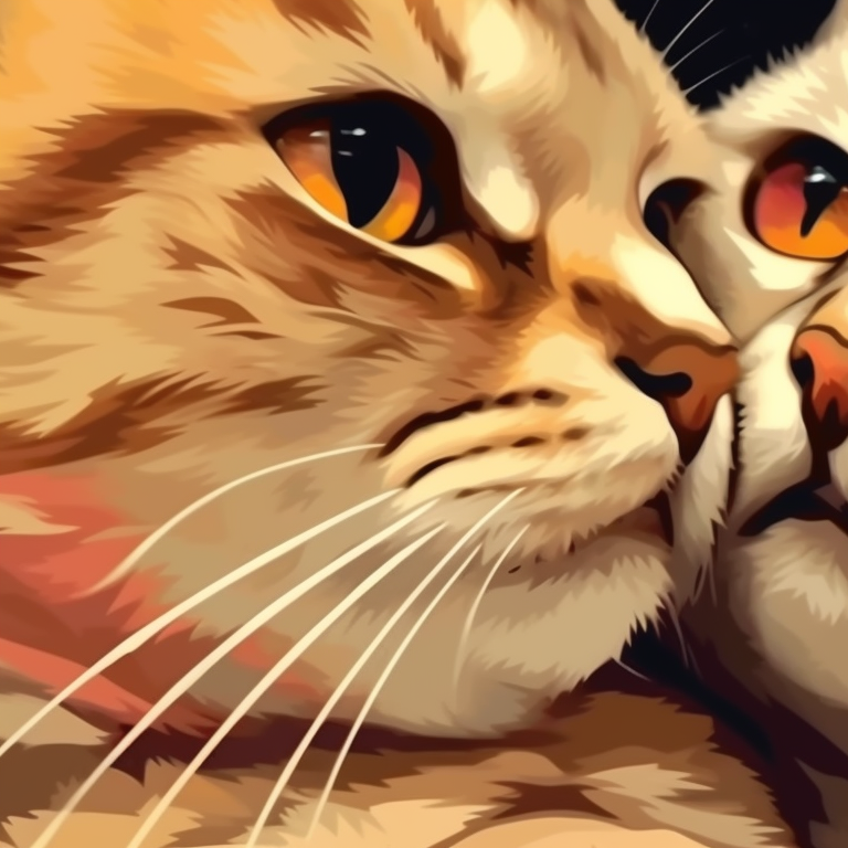 Two small kittens sitting together, one orange and one gray, in a minimalist style with soft colors. matching pfp cat images pfp for discord.