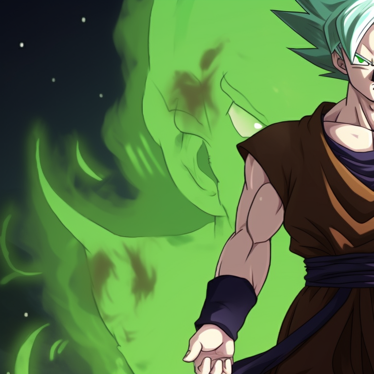 Cell character depicted with ghostly green energy and shadowy aura. dragon ball z matching pfp halloween style pfp for discord.