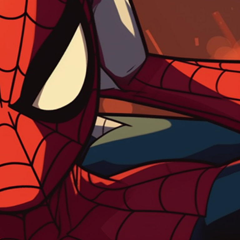 Spiderman trio in mid-air action, dynamic lines and vivid colors. spiderman trio matching pfp pfp for discord.