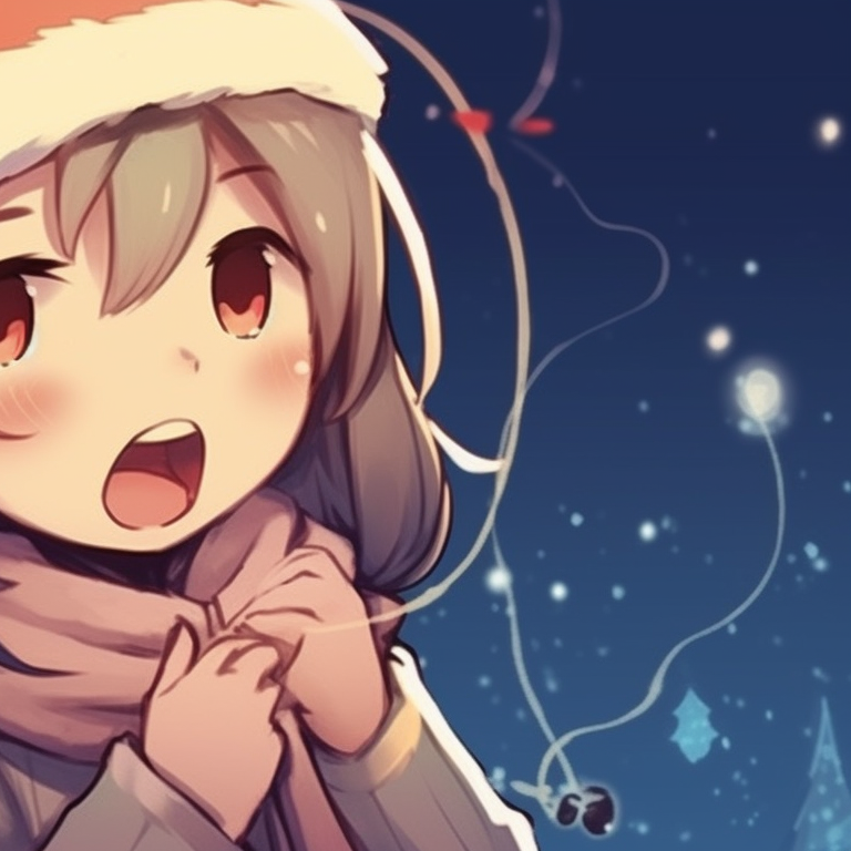 Two characters singing a Christmas carol, night sky backdrop and twinkling lights. stunning matching christmas cartoon pfp collections pfp for discord.