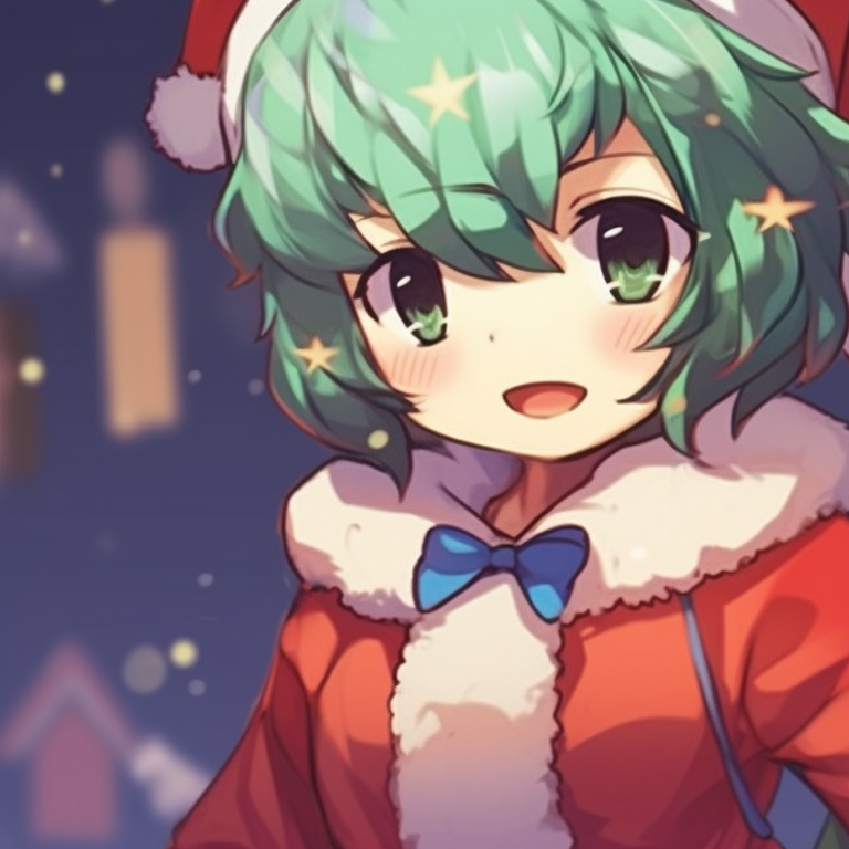 Two characters with Santa hats, cheerful expressions and warm colors. matching christmas meme pfp designs pfp for discord.