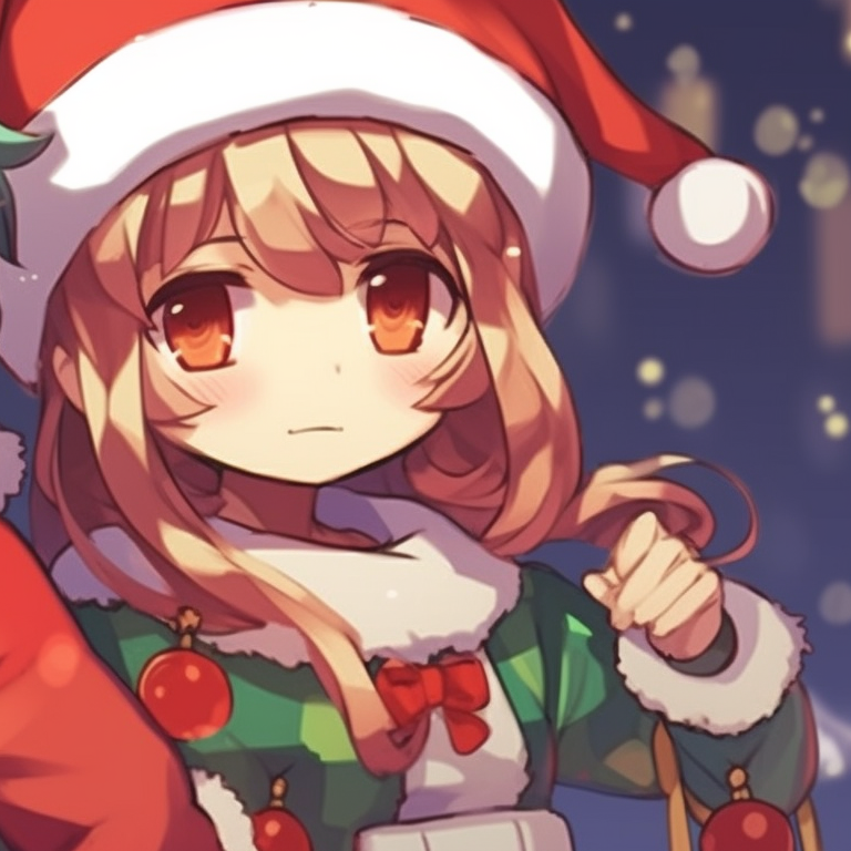 Two characters with Santa hats, cheerful expressions and warm colors. matching christmas meme pfp designs pfp for discord.