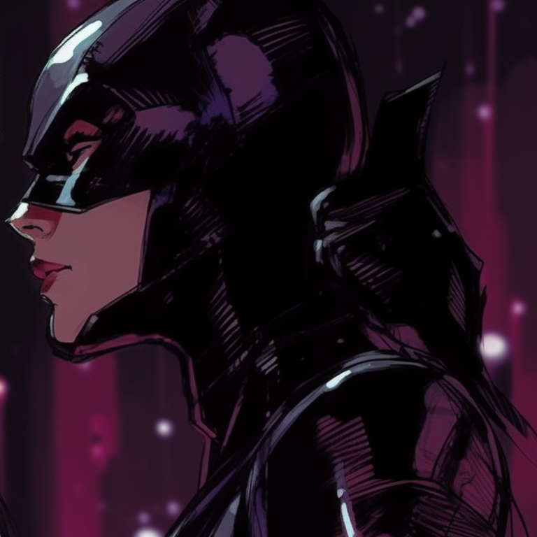 Batman and Catwoman sharing a moment, moonlit shadows and deep blues dominating. batman and catwoman pfp inspirations pfp for discord.