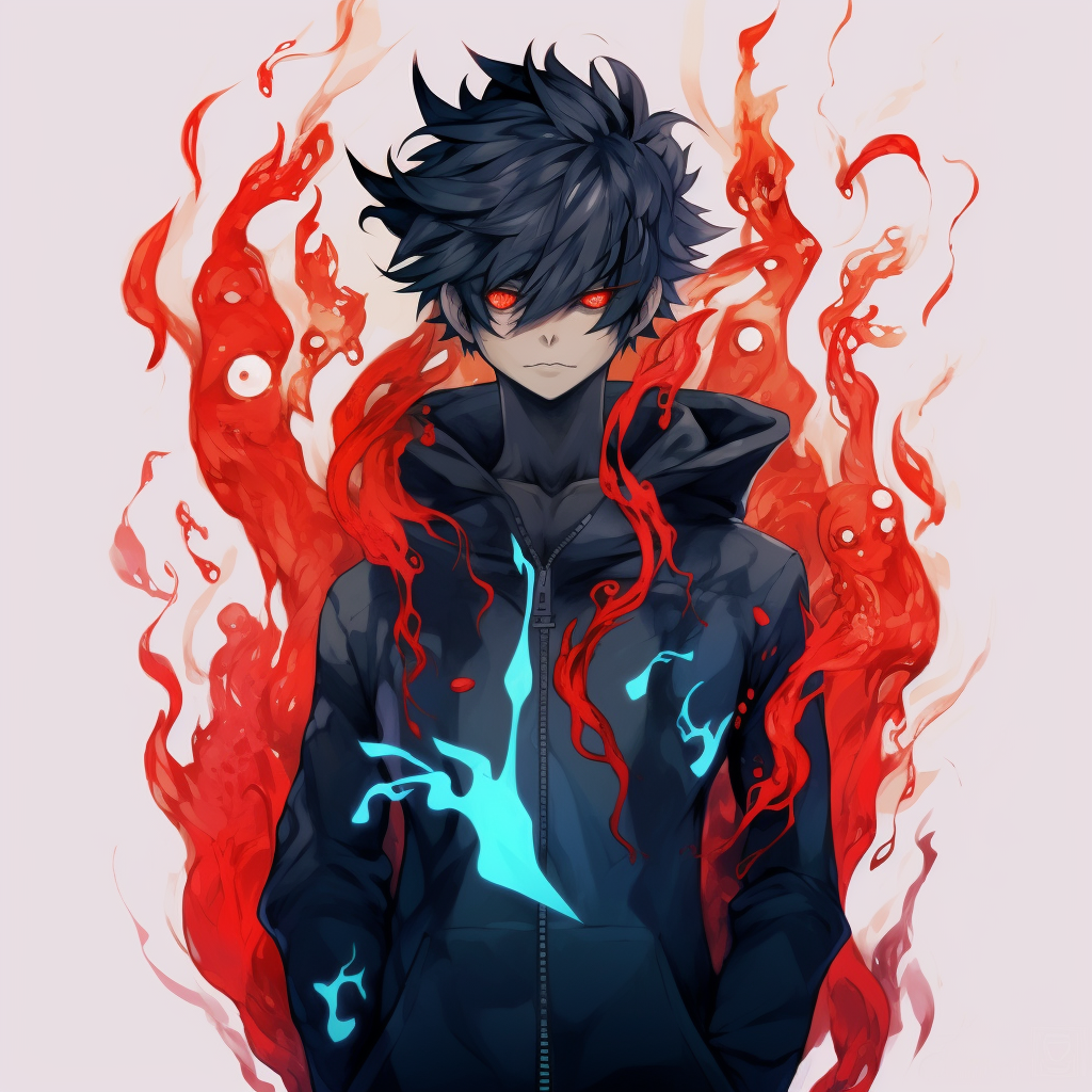 Rin Okumura in his demon form with tail, bold outlines and contrasting colors popular demon anime pfp pfp for discord.