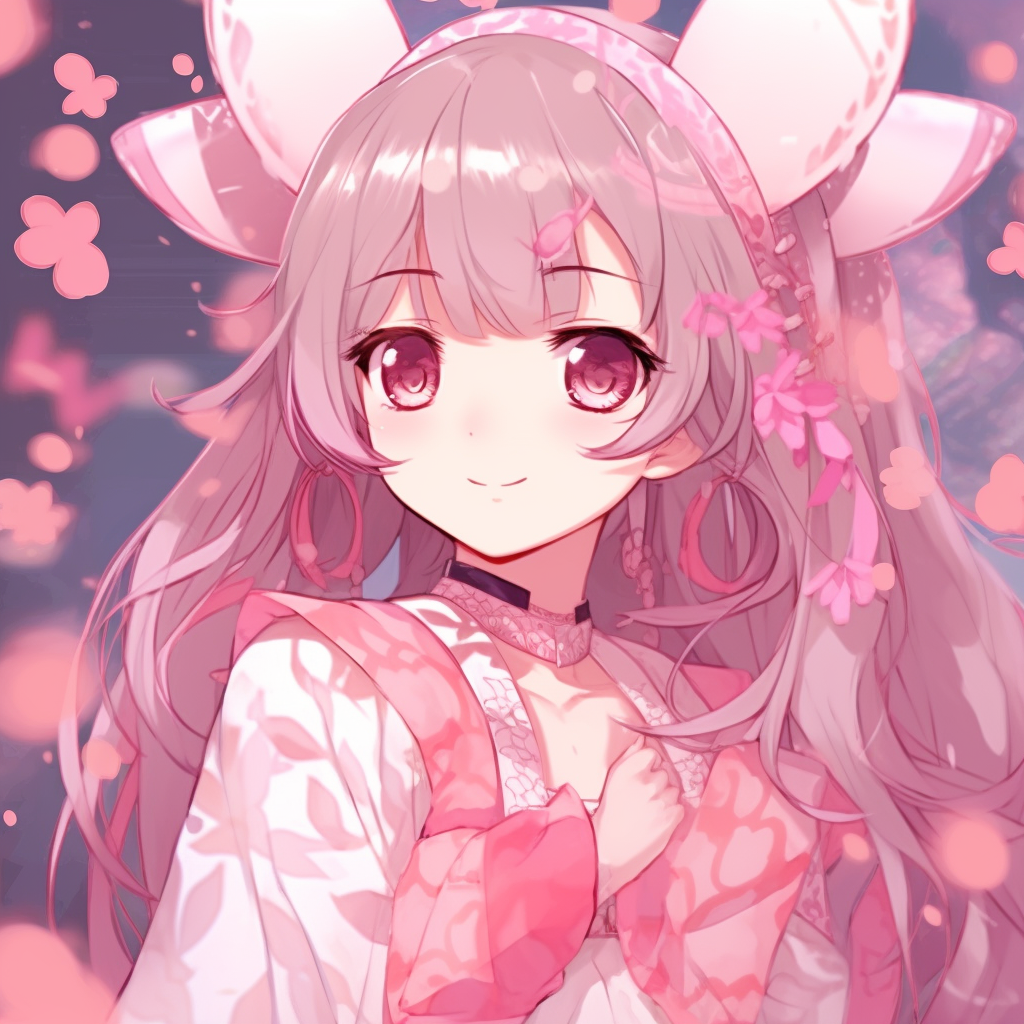 Cute pink-haired anime schoolgirl, focus on her intense eye details and soft hair shading. cute pink anime girl pfp collection pfp for discord.