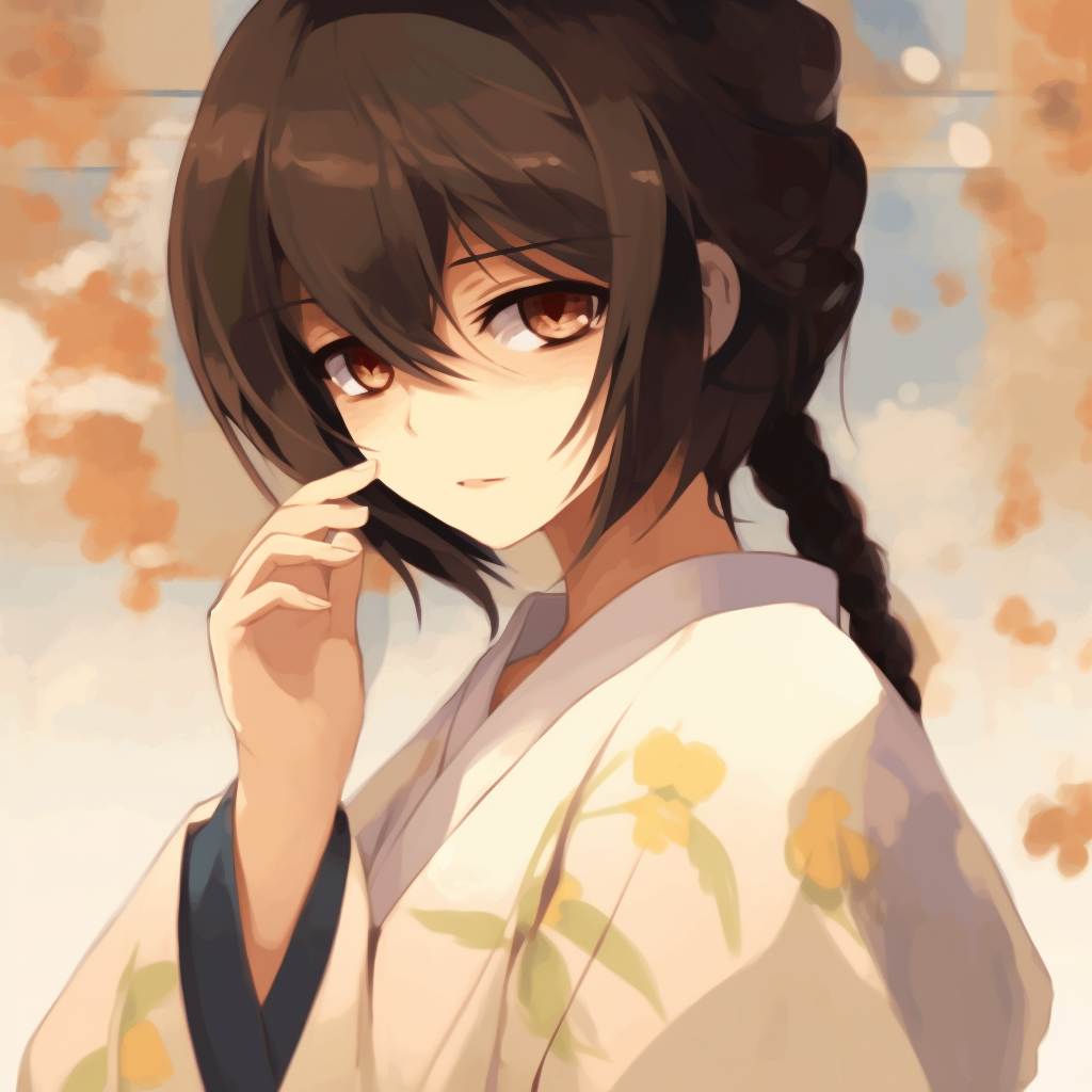 Anime Shoujo wearing a traditional kimono, pastel colors and soft shading. sophisticated animated pfp