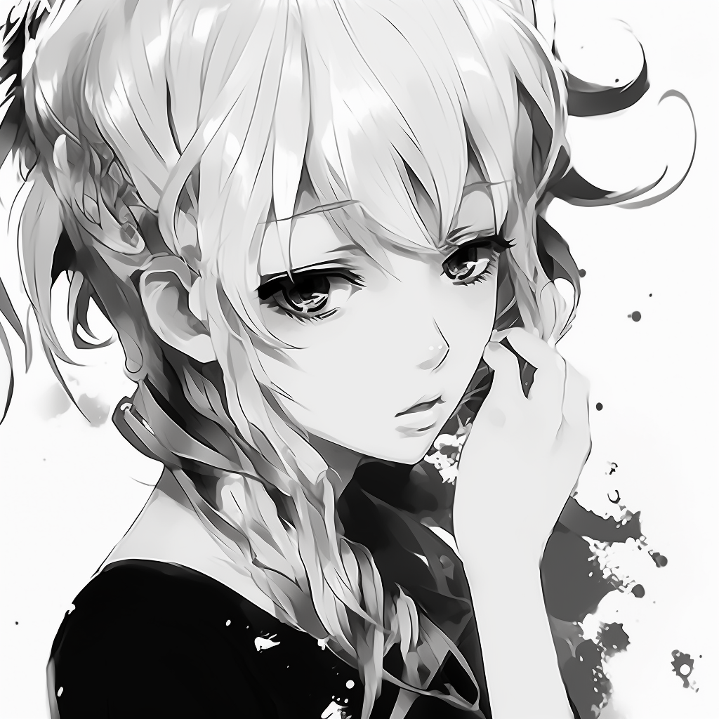 A side view of a subtly expressive anime girl, monochrome style adding to the intrigue. black and white anime female profile picture