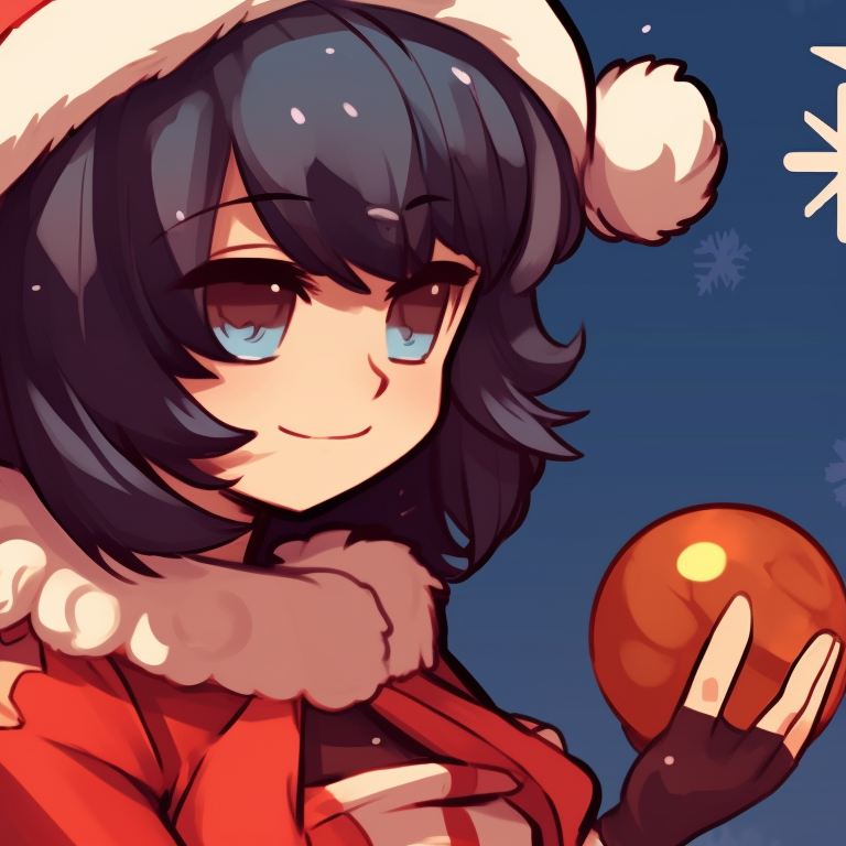 Two characters in matching winter outfits, snowflakes in the background and soft hues. creative matching christmas art pfp pfp for discord.