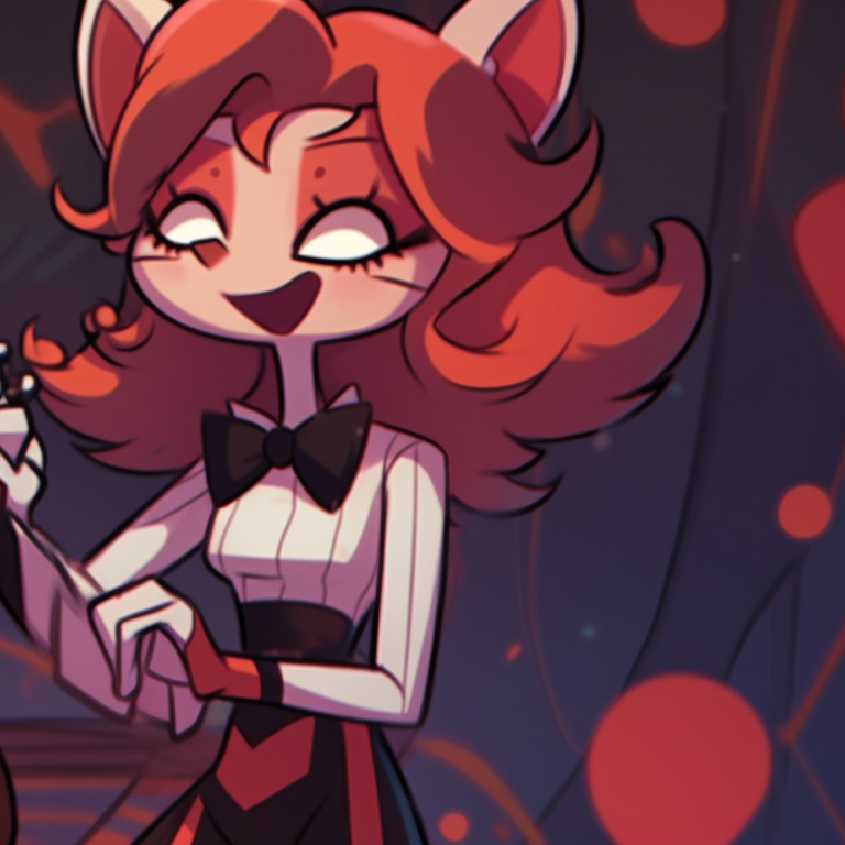 Moxxie and Millie in combat stances, using their weapons, characterized by strong lines and vibrant battle effects. creative helluva boss moxxie and millie pfp pfp for discord.